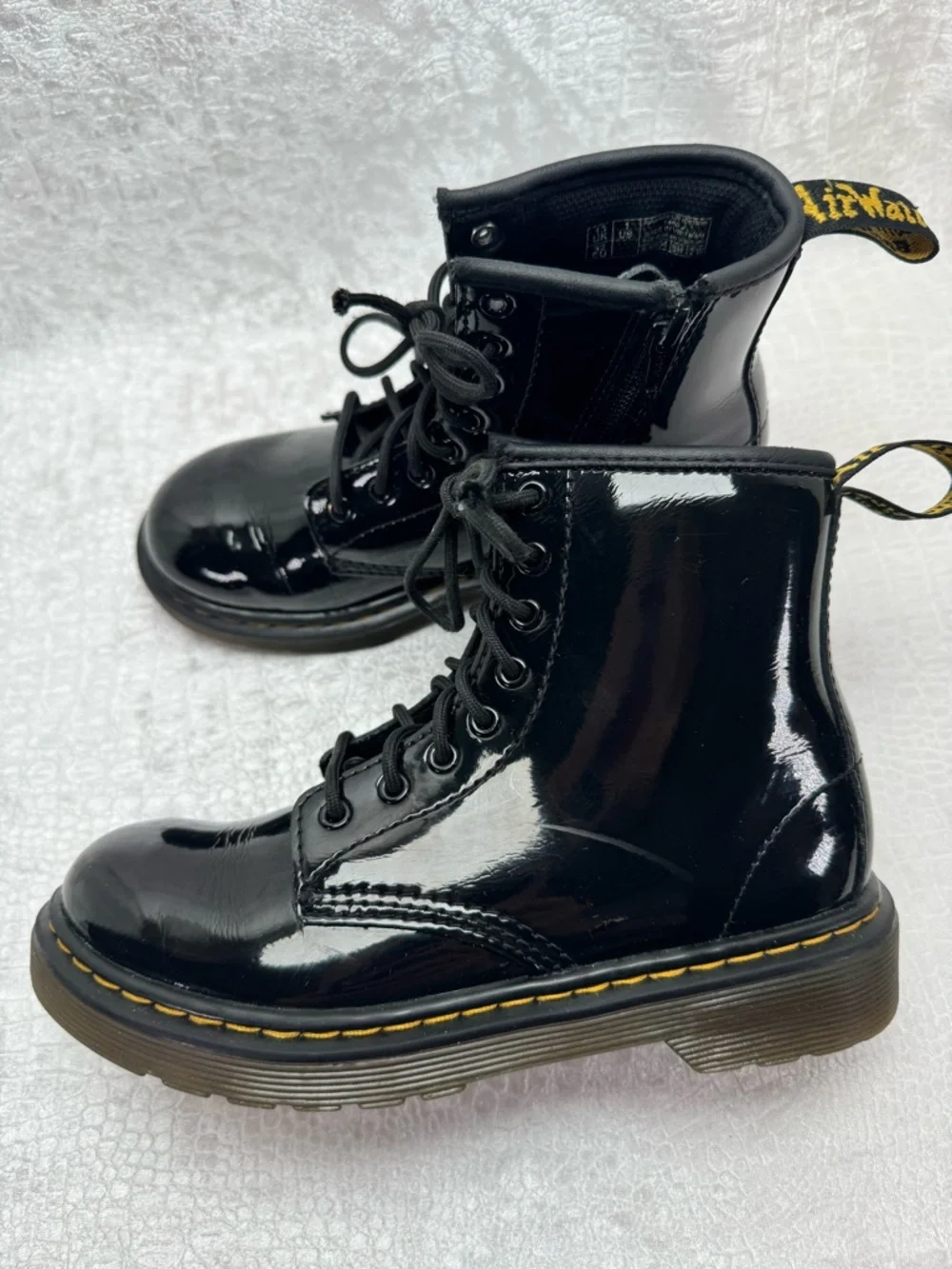 Dr. Martens Little Girl’s Black Patent Lace-Up Side Zip Boots, Size 1